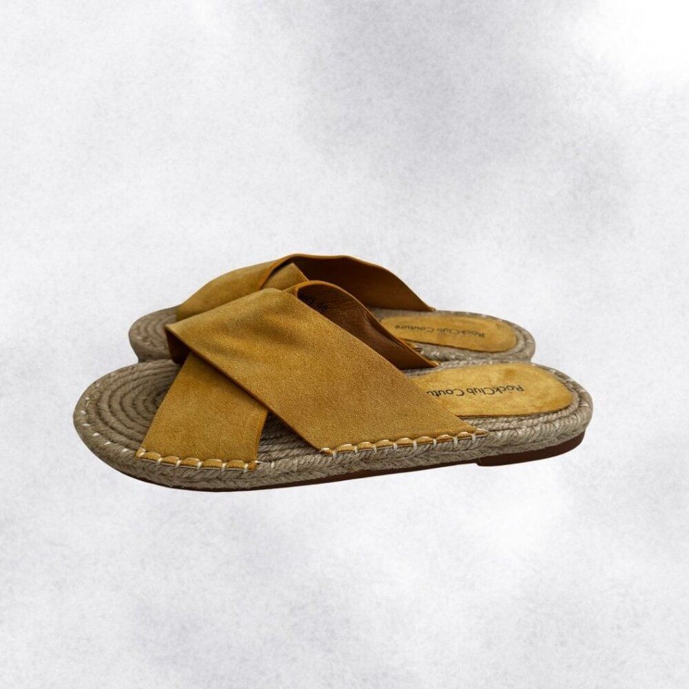 RockClub Couture Women's Mustard Yellow Suede Strap Espadrille Slides Size 9 - Picture 6 of 8